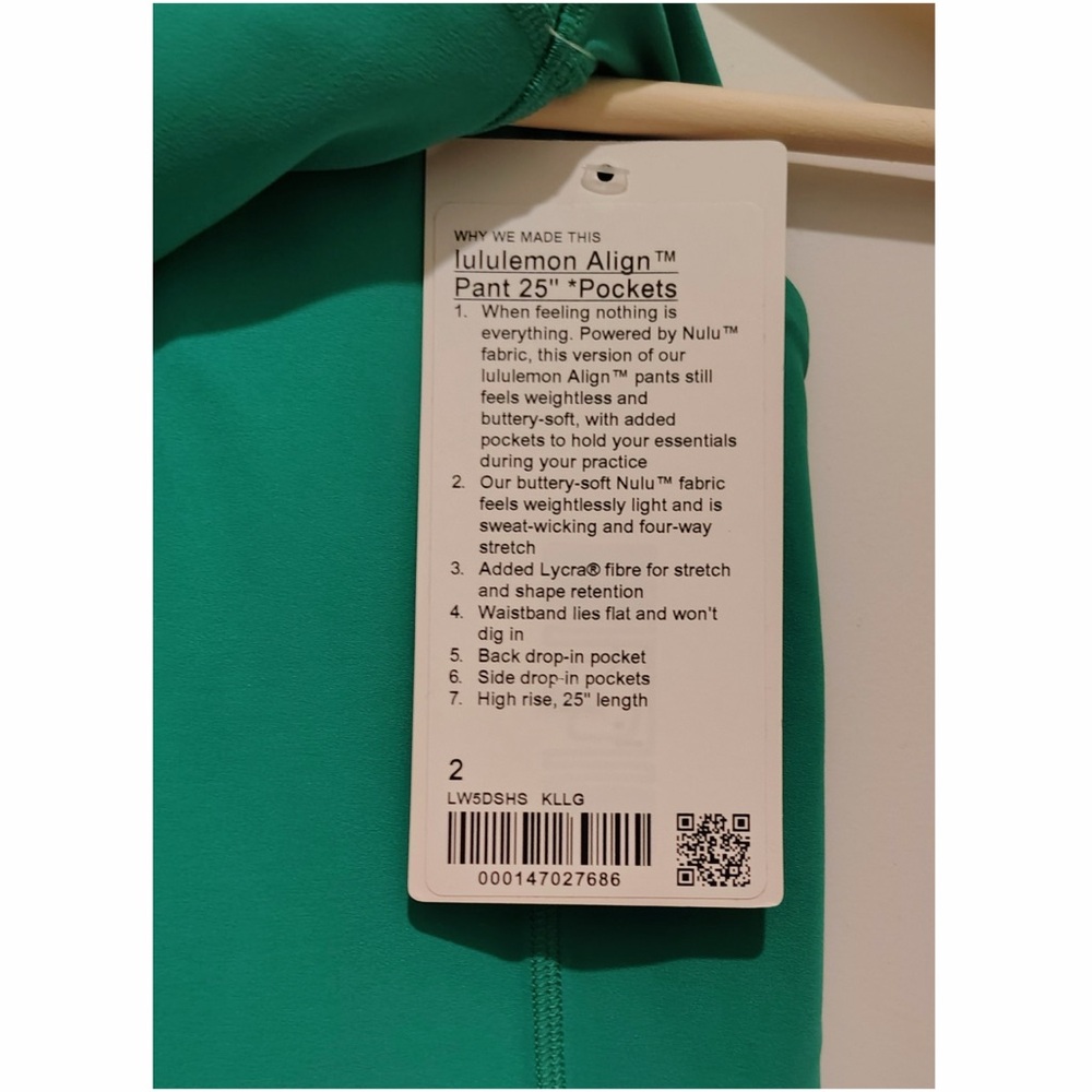 Lululemon Kelly Green Align High Rise Rise Pant with Pockets NWT - Picture 2 of 5